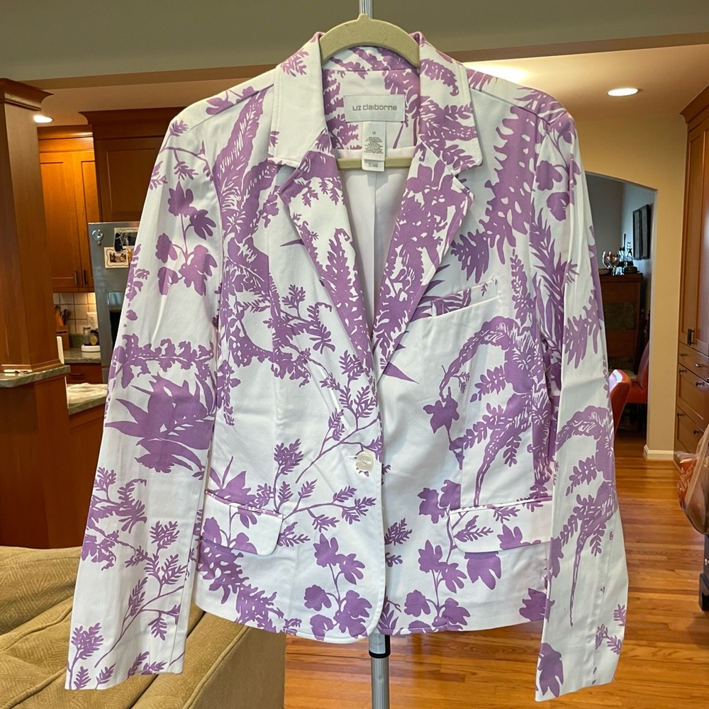 Liz Claiborne Purple & White Floral Printed Blazer